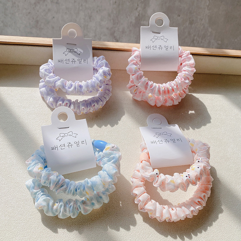 Two-piece rabbit large intestine hair tie set, fashionable and fresh cartoon hair tie combination, basic hair band for tying hair pic 2
