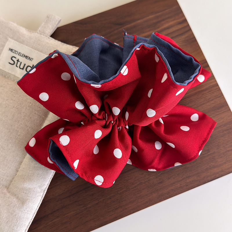 Fairy-tale-like red and blue contrasting hair bands, denim blue and red polka dot double-sided hair accessories, sweet and niche school-style hair accessories pic 8
