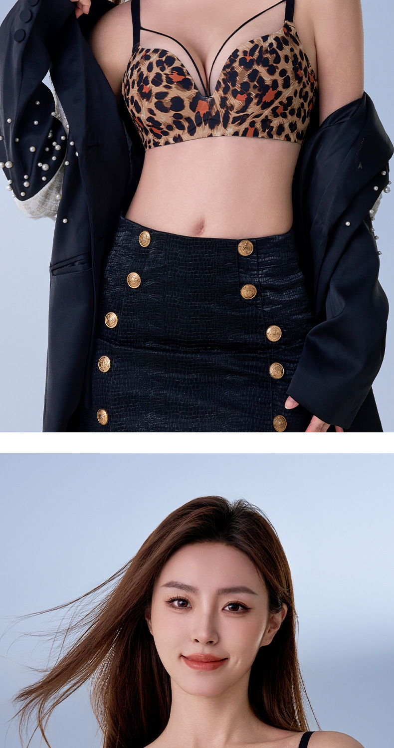 无痕聚拢收副乳内衣女性感纯欲上托显大透气豹纹小胸无钢圈文胸罩详情19