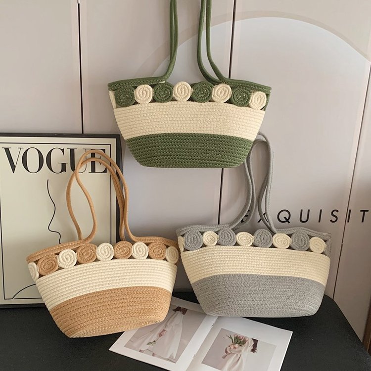 2024新款菜篮子沙滩包女士单肩腋下包韩版编织水桶包小众设计详情25