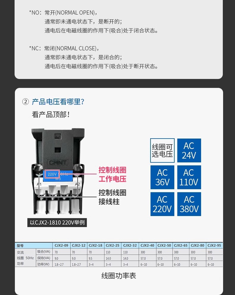 正泰交流接触器220V单相CJX2-1210 1810 3210 6511 95三相380V24V详情2