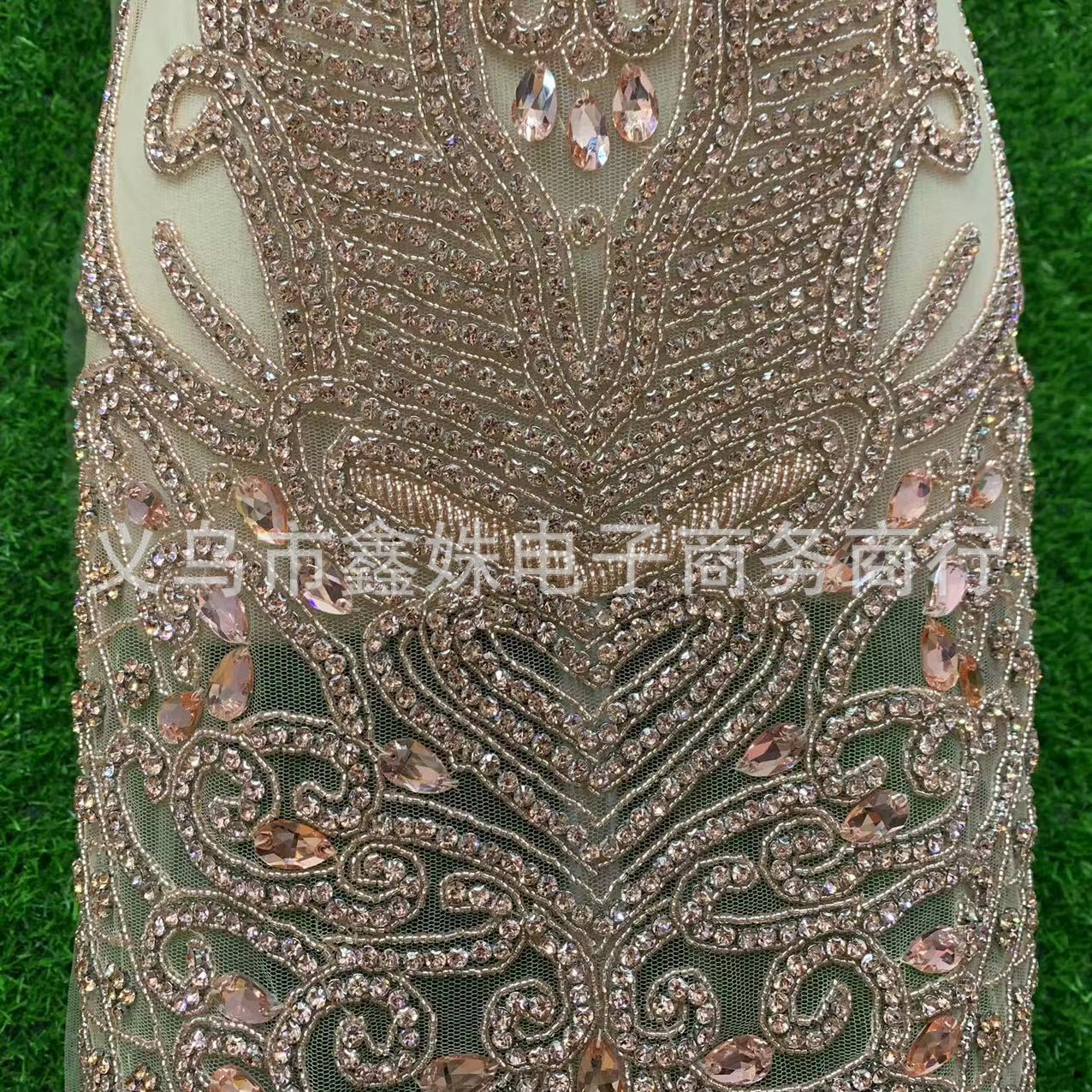 钩针款手工款钉珠婚纱礼服V领网纱贴花服装辅料详情9