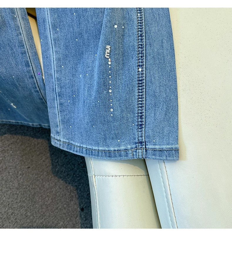 高端镶钻阔腿牛仔裤女春秋季2025新款宽松显瘦烫钻垂感窄版直筒裤详情15