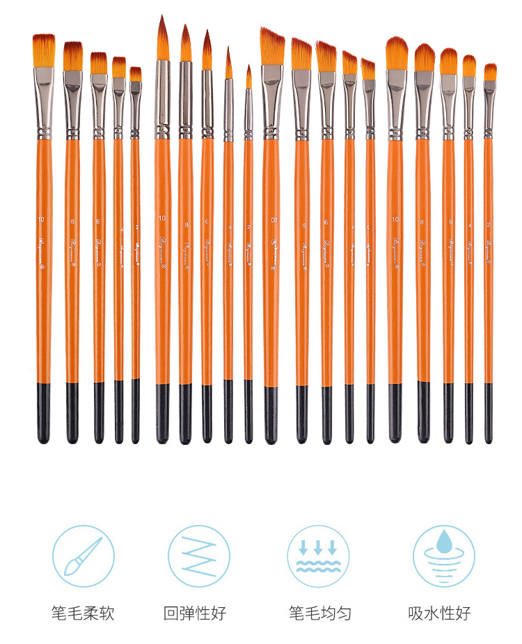 博艺宣五支装木质橙光数字油画笔学生尼龙绘画套装水粉丙烯油画笔详情3