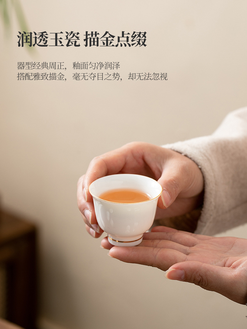 德化羊脂玉白瓷茶杯纯白描金品茗杯闻香杯主人杯个人杯子小号家用详情7