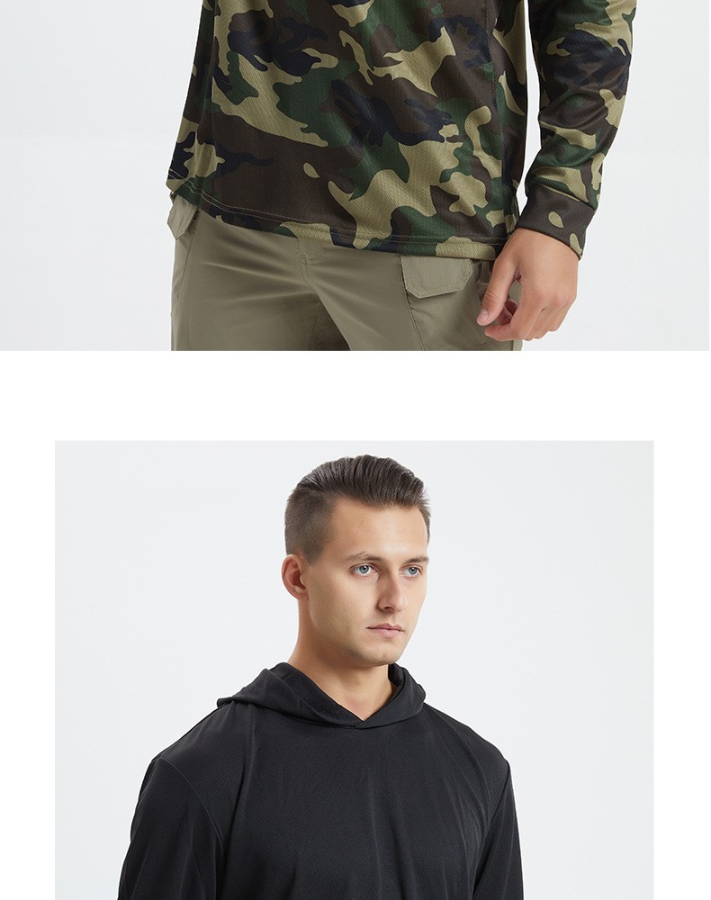 Yitu Custom long-sleeved T-shirt quick-drying hooded sun protection Outdoor sports fitness breathable tactical camouflage T-shirt for camping and fishing men pic 24