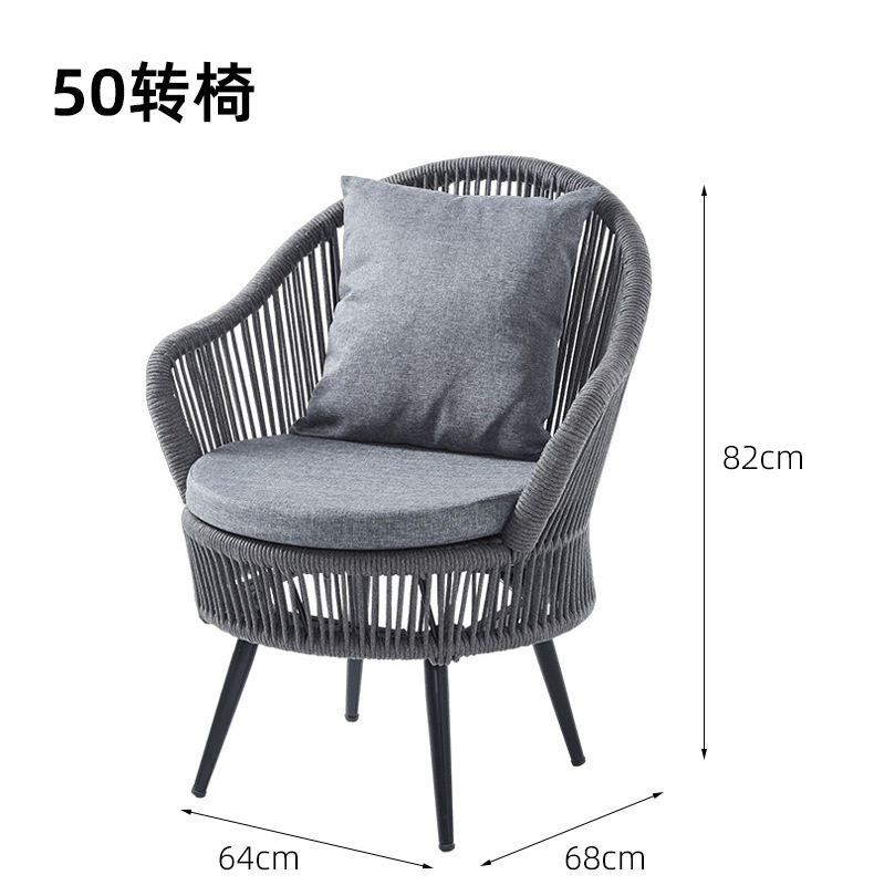 Nordic outdoor balcony backrest chair, simple small-sized apartment bay window soft cushion rattan chair combination courtyard leisure table and chair pic 8