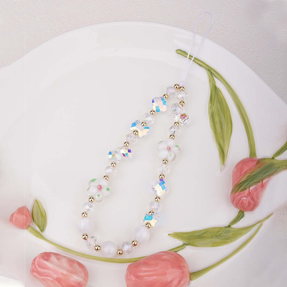 New cherry blossom woven beaded mobile phone chain pendant, mountain cherry blossom Moon crystal Flower Girl heart bag pendant, CCD wrist chain pic 7