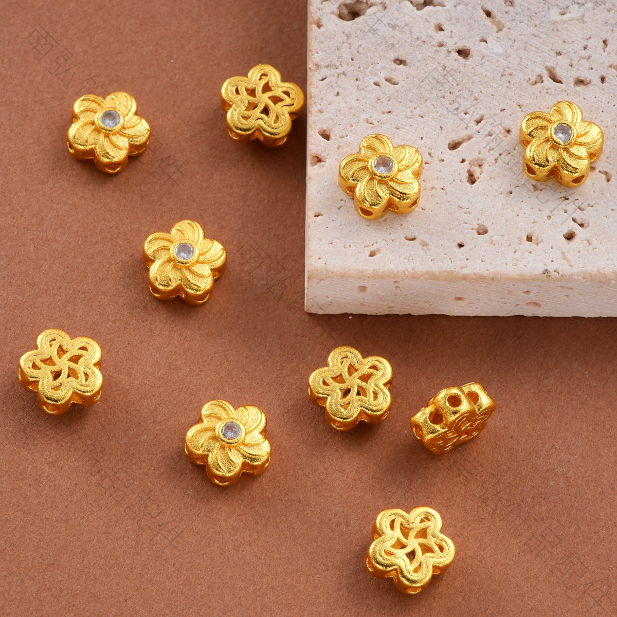 Ancient-style Vietnamese sand gold color retention inlaid zirconium flower bead pendant, bracelet, necklace clasp, DIY jewelry accessories pic 6