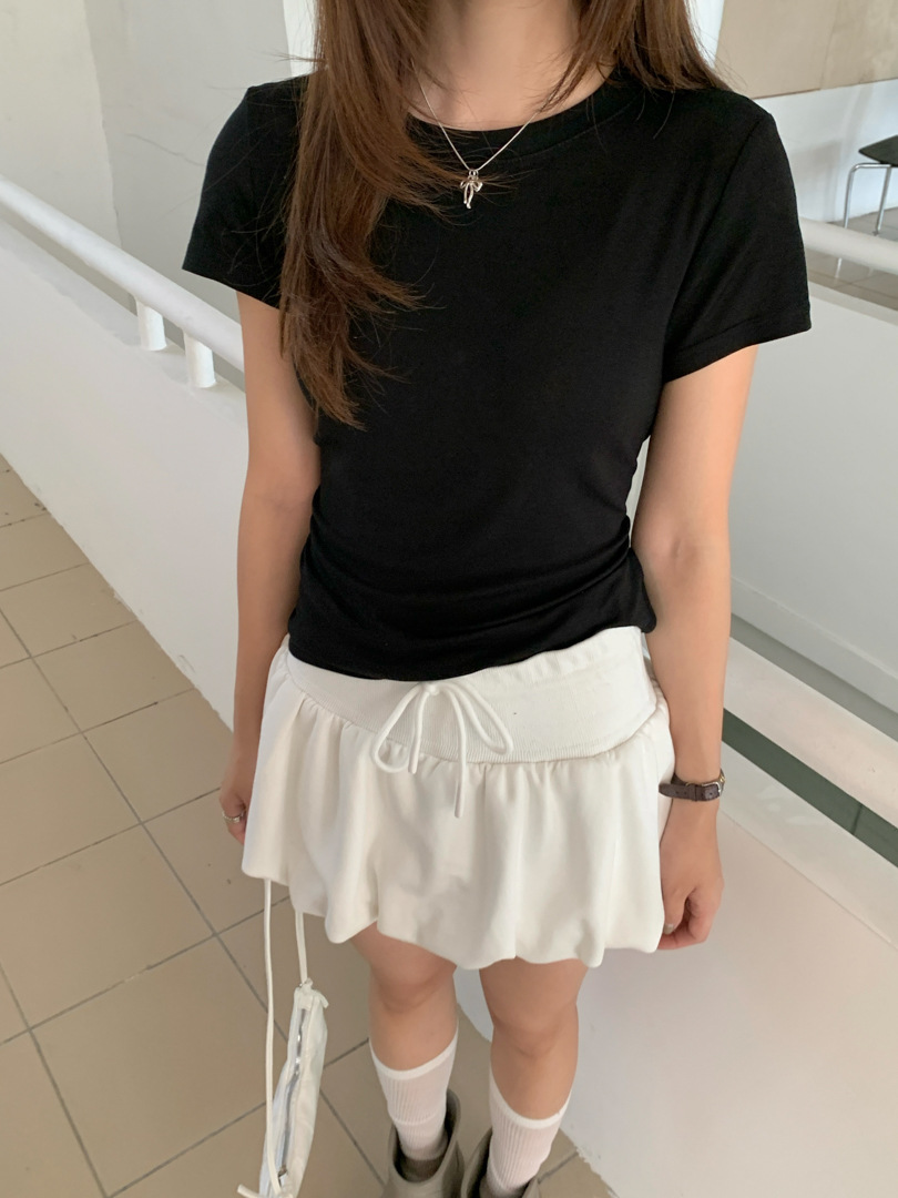 GAGD Tencel wool shoulder short-sleeved T-shirt for women, Millennium, sweet and cool, waist-tightening sport short-sleeved T-shirt top for spring pic 32