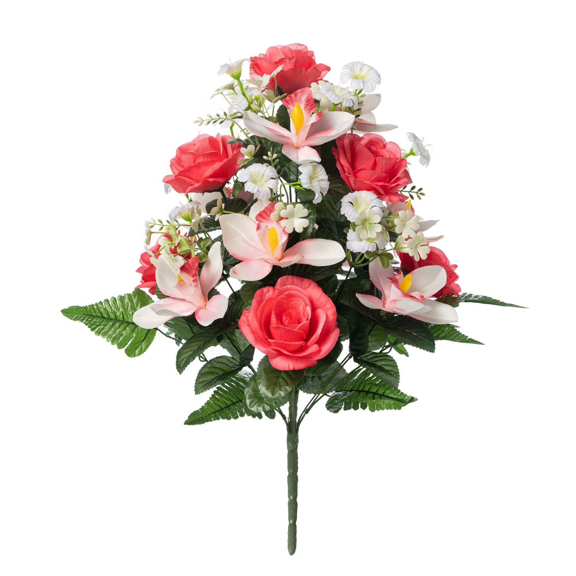 外贸跨境货源24头大把束仿真花玫瑰百合假花花束仿真花装饰摆件详情8