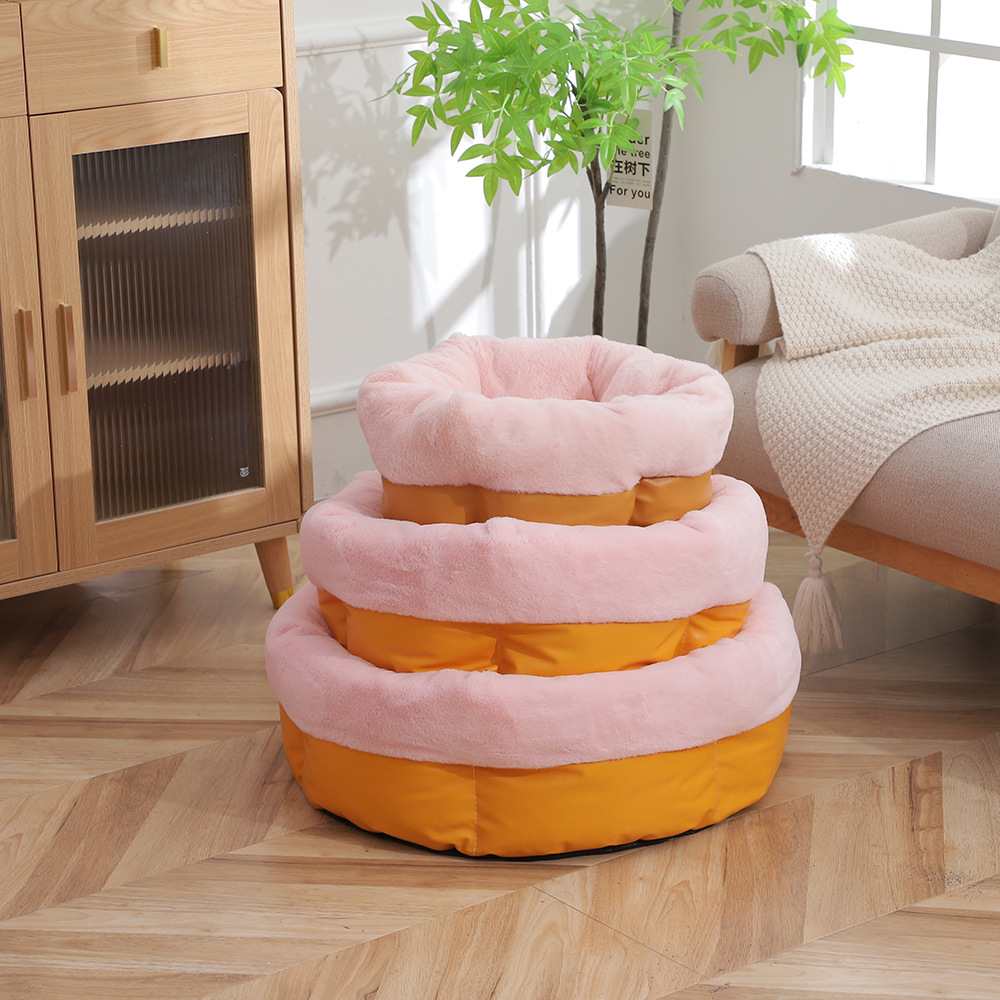 Winter fleece thickened pet sleeping beds, thickened rabbit fur turned out, pet round beds, thickened anti-slip bottom dog beds wholesale pic 10