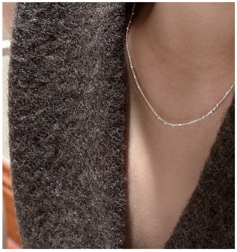 S925 sterling silver Korean version niche design hepatitis B interlocking beads fashionable collarbone chain Korean version simple Korean style necklace wholesale pic 5