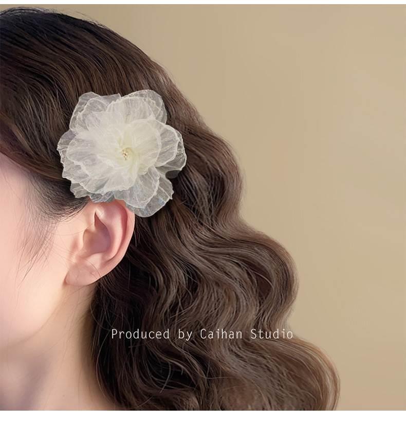 网纱发夹花朵氛围感女发饰夏2024新款刘海碎发夹超仙纯欲风边夹子详情2