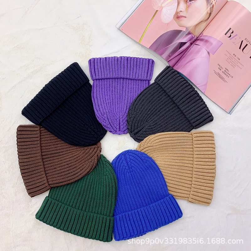 New solid-color, versatile woolen cap for autumn and winter, a fashionable cold cap for European and American export, warm, high-quality, rolled-up, trendy knitted cap pic 11