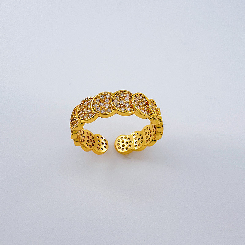 Premedita nuevo japonés coreano simple temperamento anillo abierto personalidad creativo luz lujo lleno de diamantes círculo anillo abierto mujer pic 10