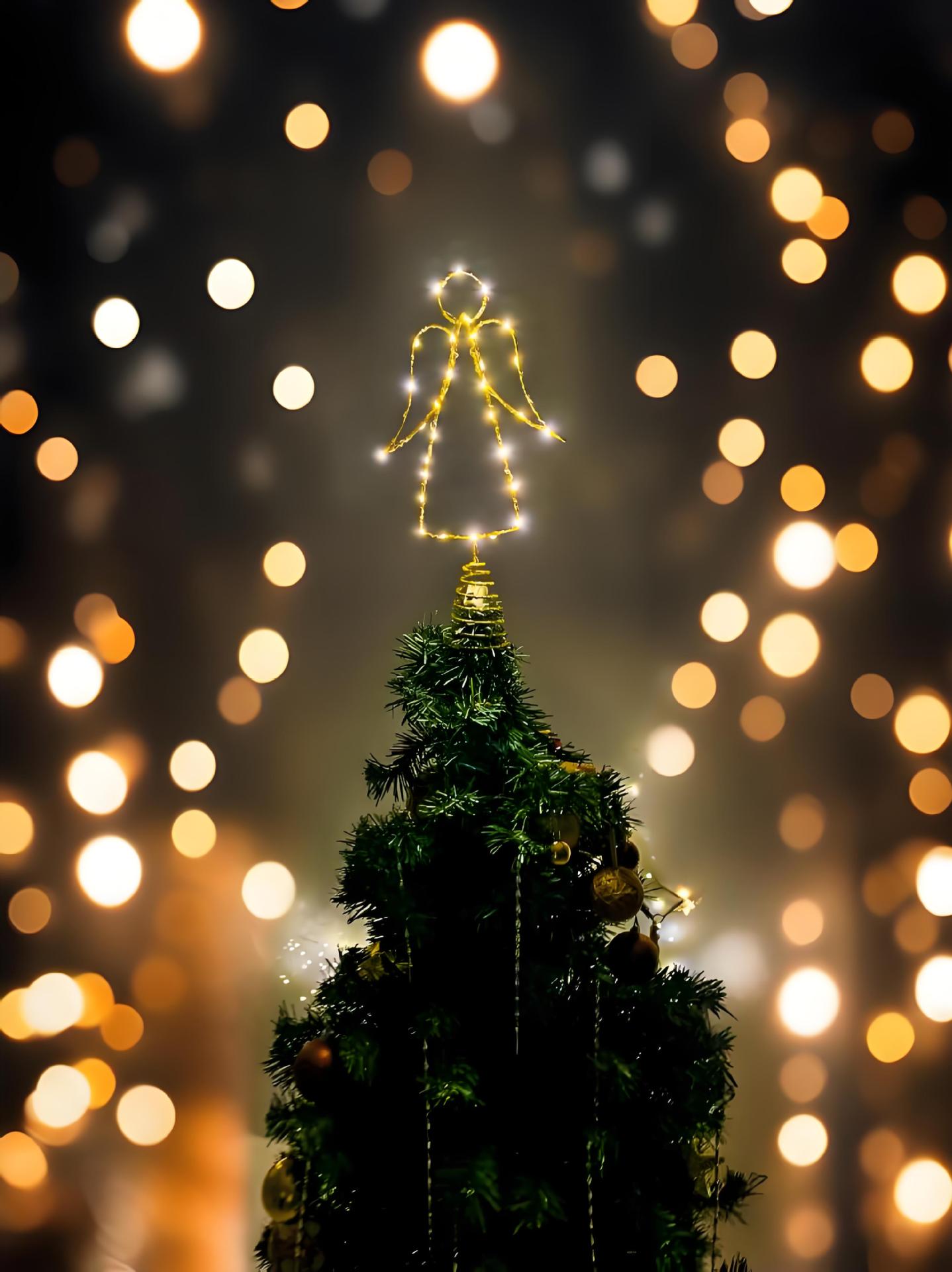 跨境新款圣诞树顶星天使铁艺装饰带灯撒粉发光节日氛围工艺品办公圣诞用品详情2