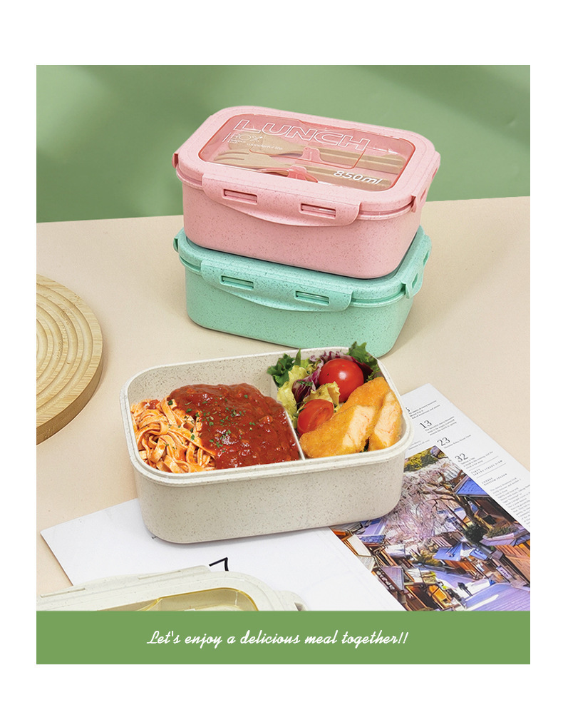 小麦秸秆饭盒上班族学生微波炉加热专用分格便携日式午餐盒详情9