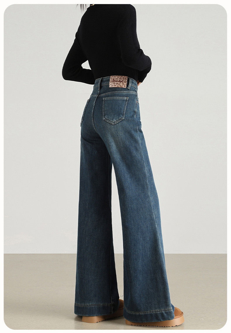 高腰复古牛仔裤女加绒阔腿模特穿着春秋牛仔衬衫牛仔衣男士潮牌详情49