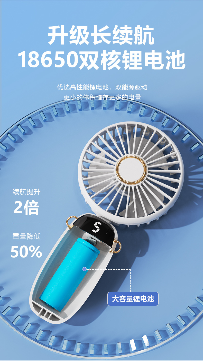 爆款挂脖风扇 usb迷你手持电风扇充电款 户外便携折叠桌面小风扇详情24