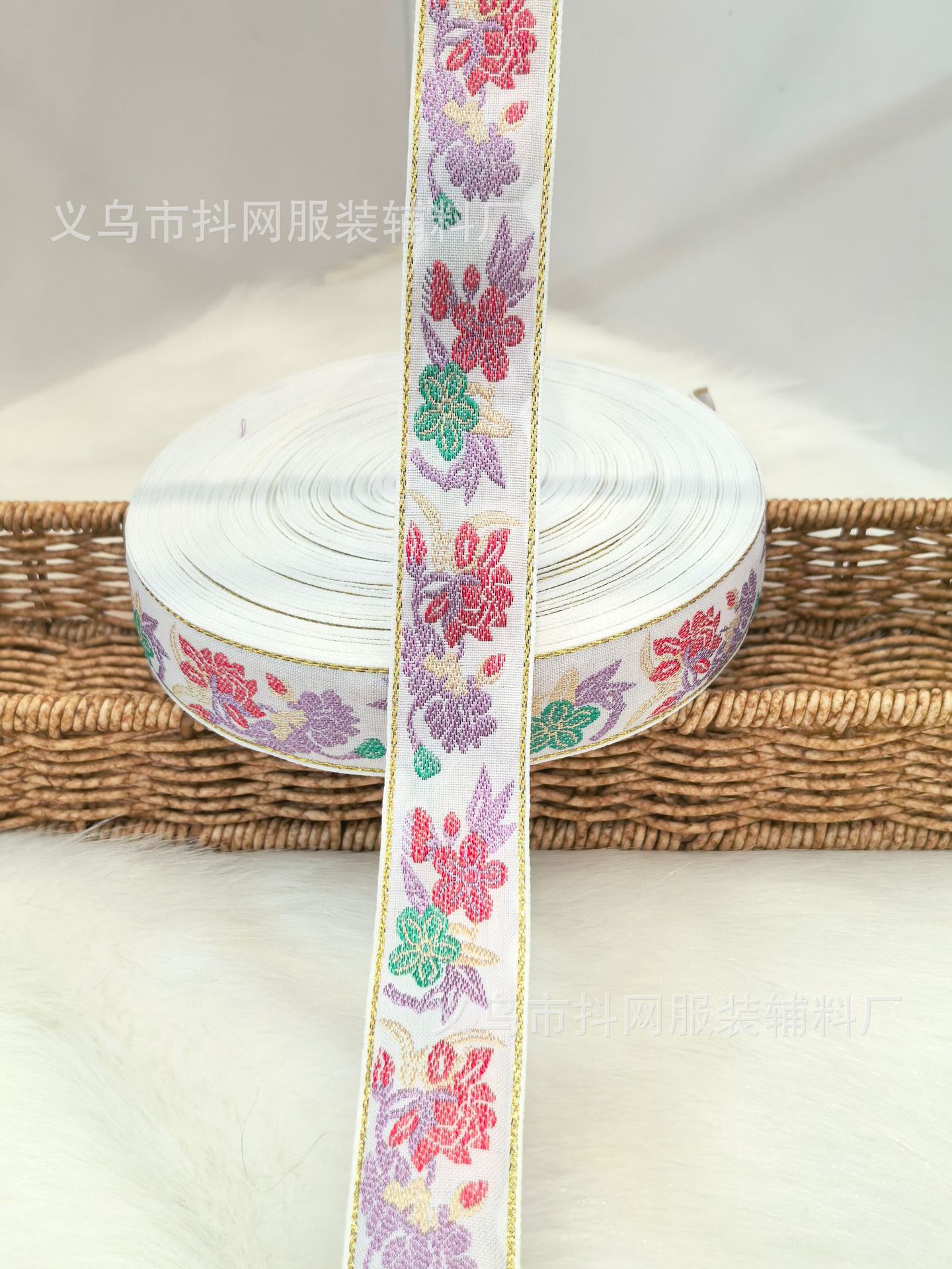 2.7-4.1cm new black background ethnic style jacquard embroidery nylon webbing gift box packaging tape performance costume pic 7