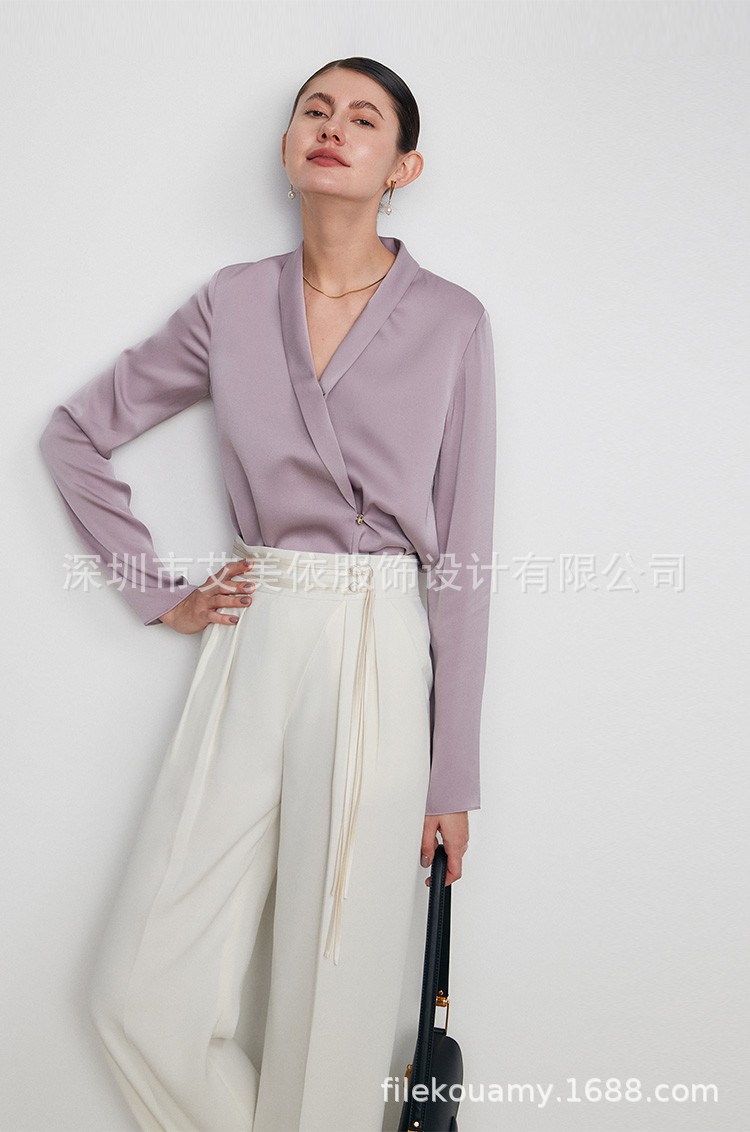 2023新精品双层真丝衬衫春夏衬衫女 重磅长袖OL通勤女装一件代发详情8