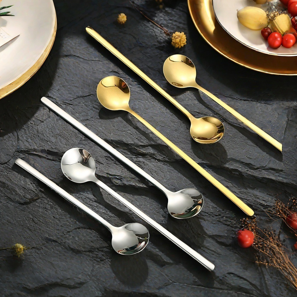 不锈钢圆头勺子家用餐厅吃饭长柄调羹汤勺搅拌勺甜品勺批发咖啡勺详情7