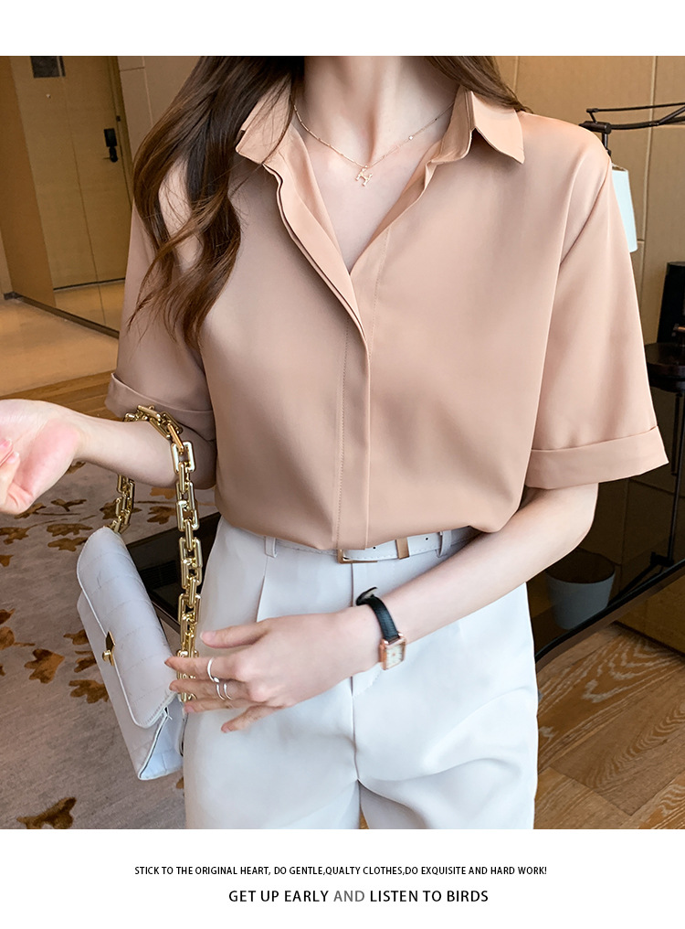 Real photos of in-stock 2025 summer new chiffon shirt for women, short-sleeved, simple and elegant office lady shirt and top for women pic 14
