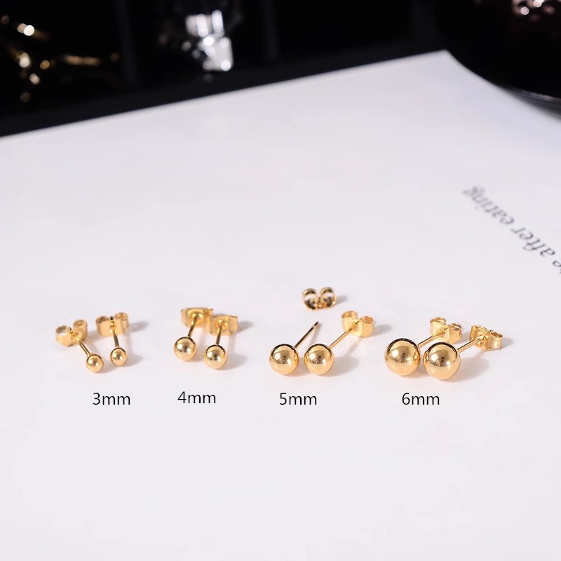 养耳洞钛钢镀18K真金迷你小金豆耳钉女简约日常圆珠耳饰品不褪色详情7