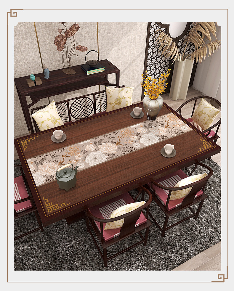 新中式皮革餐桌垫防水防油免洗茶几桌布中国风仿木纹桌垫保护垫布国潮详情8