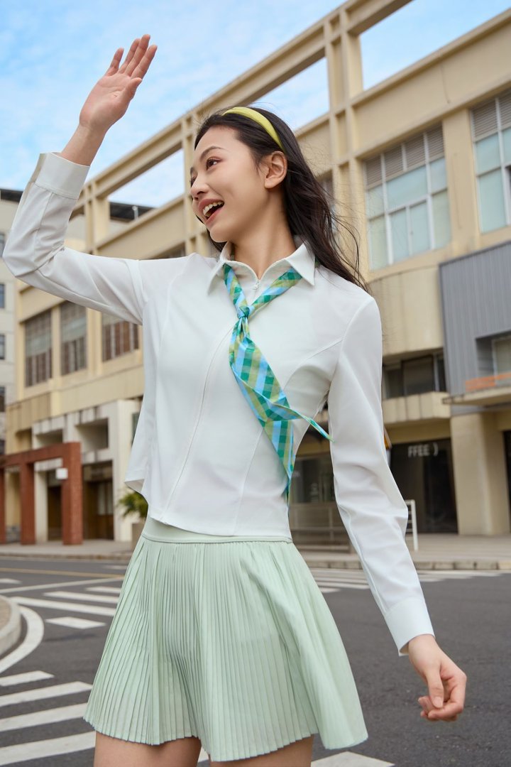 Counter quality lapel slimming sun-protective shirt, small waist sun-protective shirt, cool natural gauze sun-protective shirt, shoulder length 8022 pic 2