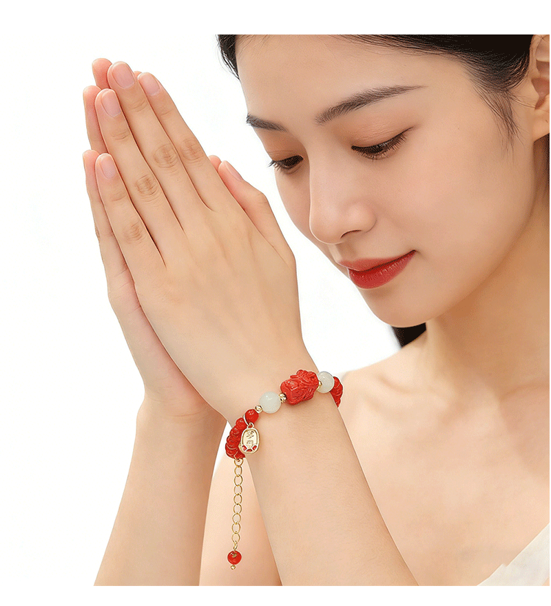 Hyacinth medieval design red agate PI Xiu bracelet, peace and Good fortune beaded bracelet, New Chinese-style New Year festive red jewelry pic 7