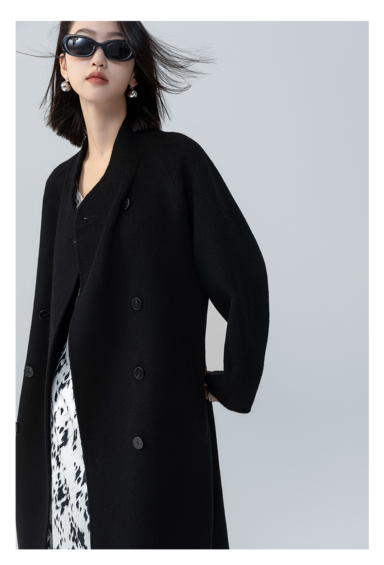 The new stand-up collar double-sided cashmere coat for women in the spring and autumn of 2025 is a long cocoon-shaped alpaca wool woolen coat. It is a popular woolen coat pic 28