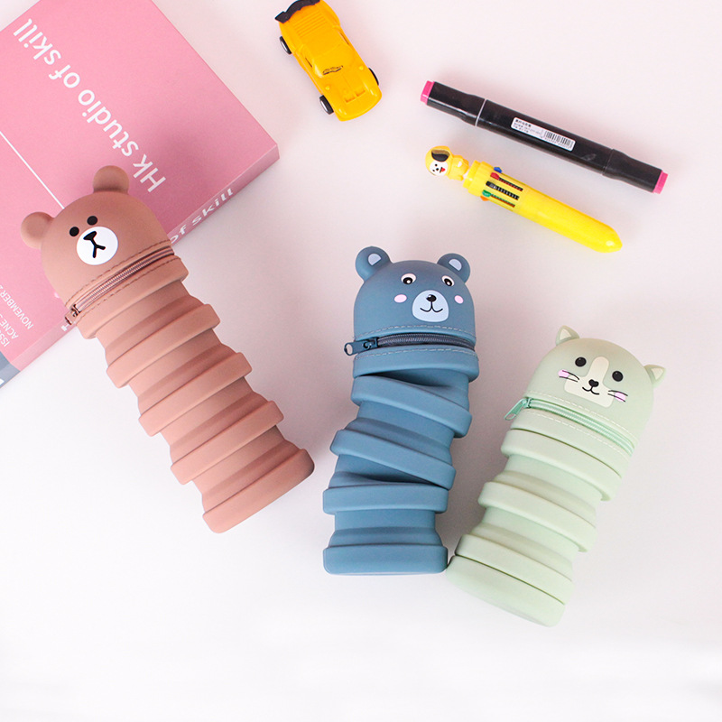 学生笔袋文具硅胶笔袋卡通可伸缩笔筒文具学习用品厂家批发可定详情19