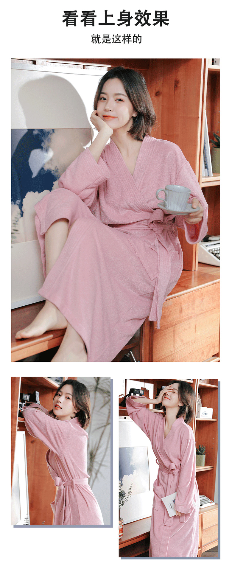 酒店毛巾料透气吸水速干浴袍女四季通用浴袍汗蒸浴衣睡衣现货批发详情10