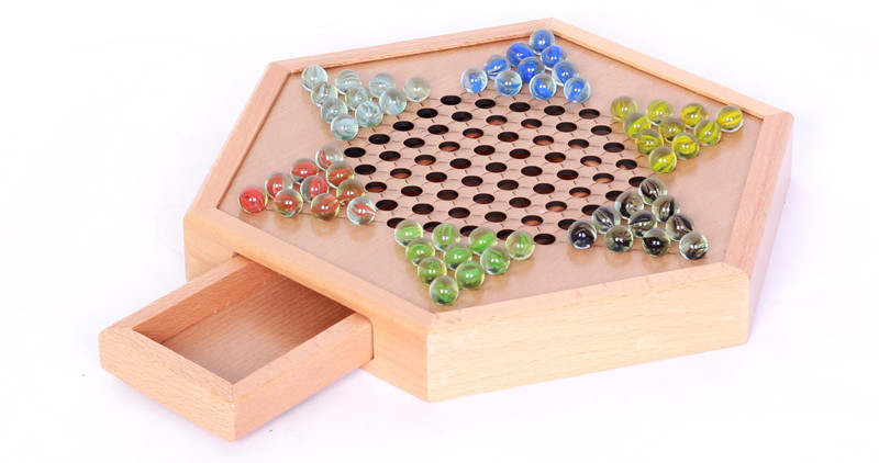 跳棋玻璃球木质桌上游戏棋牌厂家直销竞技益智玩具抽屉式便携收纳详情13