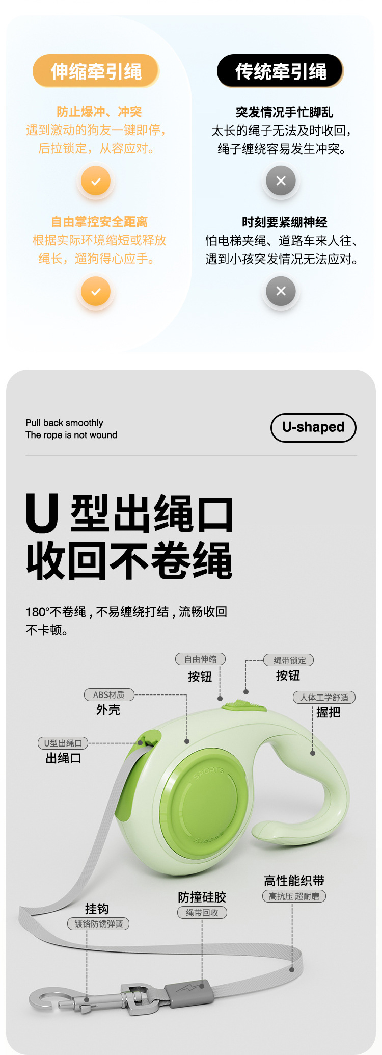 宠物牵引绳狗狗牵引绳P绳不勒手遛狗绳狗链遛狗牵引绳伸缩牵引绳详情3