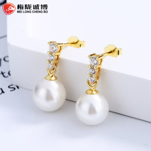 珍珠满钻耳环女925纯银小众轻奢设计圈圈耳扣法式高级感贝珠饰品详情5