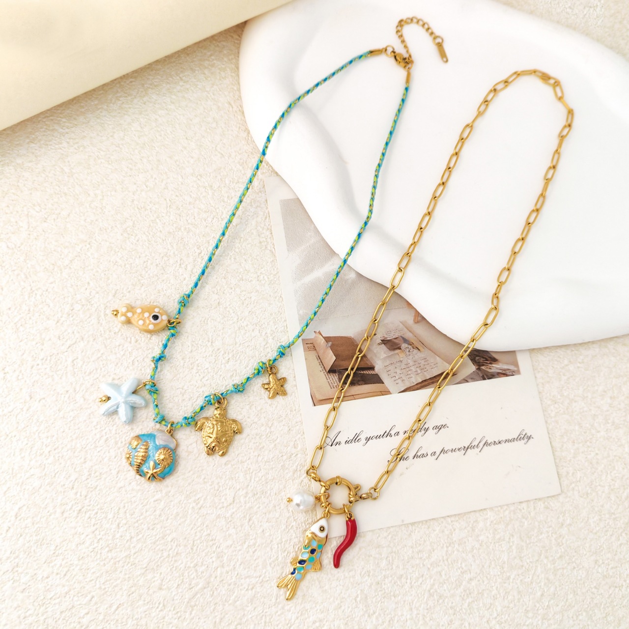 New ocean-woven necklaces for women, fashionable and high-end stainless steel jewelry, and colorful shell pendants are available from the manufacturer pic 1