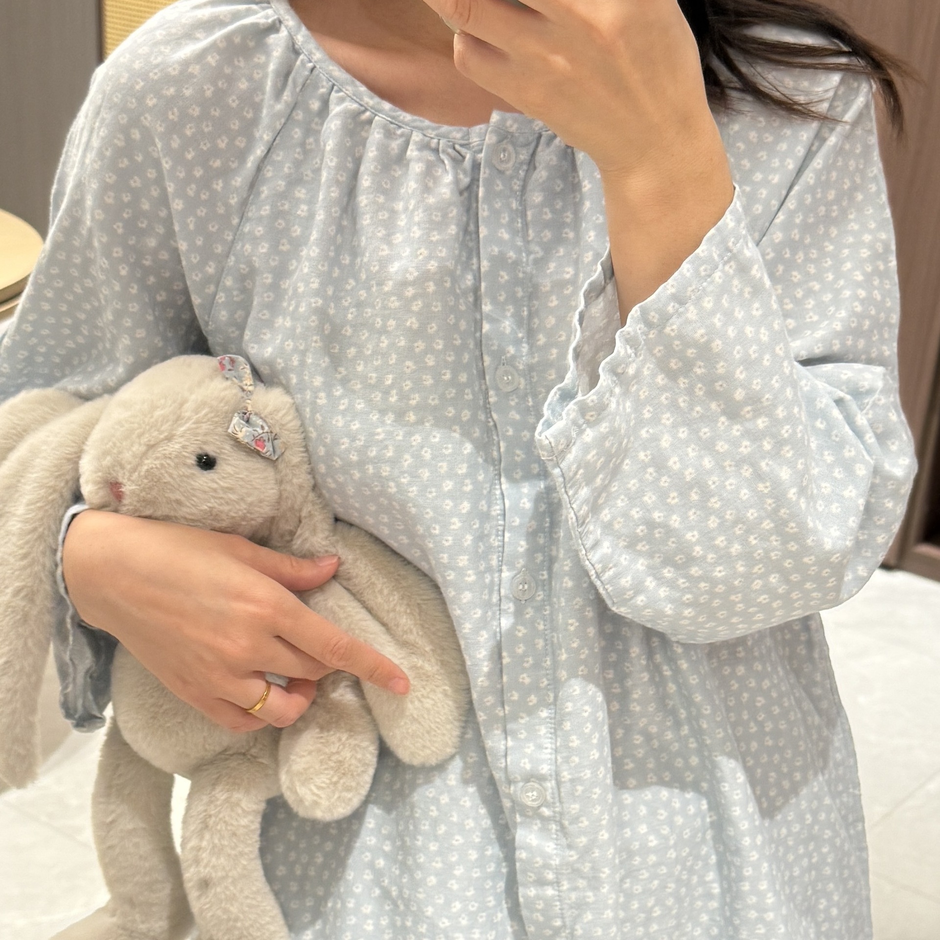 Class A all-cotton double-layer yarn round-neck pajamas, short sleeves, long sleeves, shorts, long pants, postpartum home wear set, cartoon breathable pic 15
