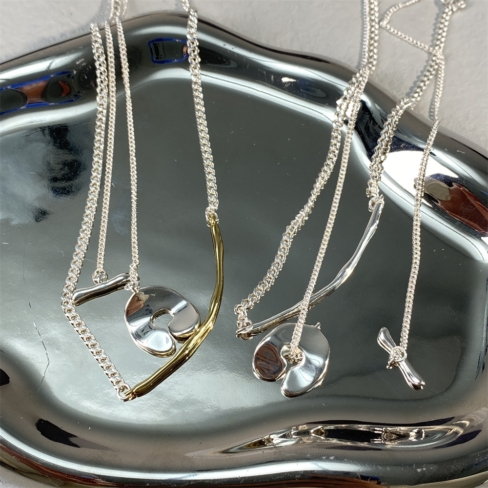 网红博主松本惠奈款长项链日本小众设计金银拼色气质双层叠戴颈链详情7