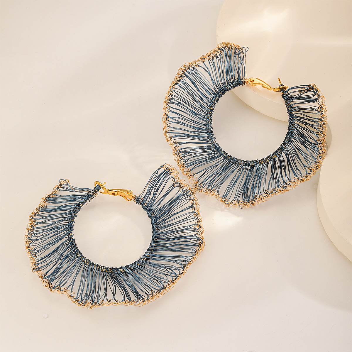 Nasha high-end copper wire hand-woven exaggerated large ear rings, niche high-end style earrings, non-fading fan-shaped stud earrings for women pic 7