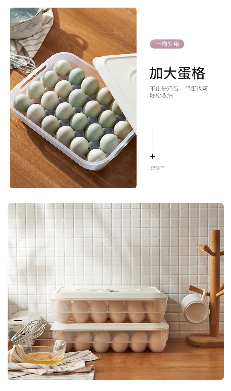 鸡蛋盒大容量透明时间保鲜盒可叠加鸭蛋收纳盒24格冰箱蛋托蛋架详情8