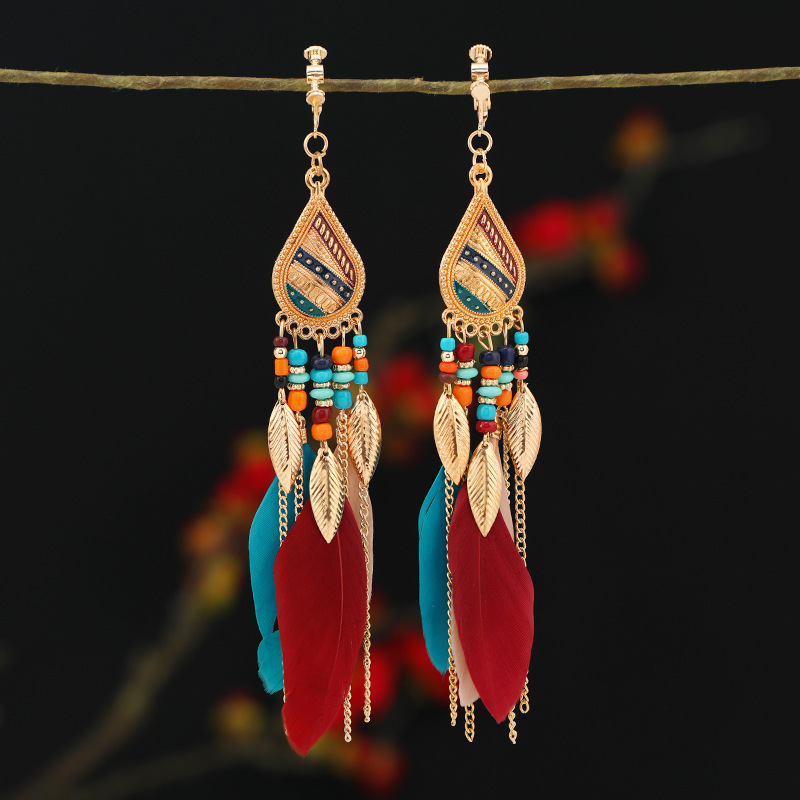 螺旋无痛耳夹女民族风复古长款流苏耳坠波西米亚耳环无耳洞耳饰品详情10