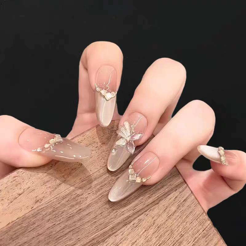 2025 New handcrafted rich girl blue sparkling cat-eye on Instagram bestseller detachable wearable nail pic 14