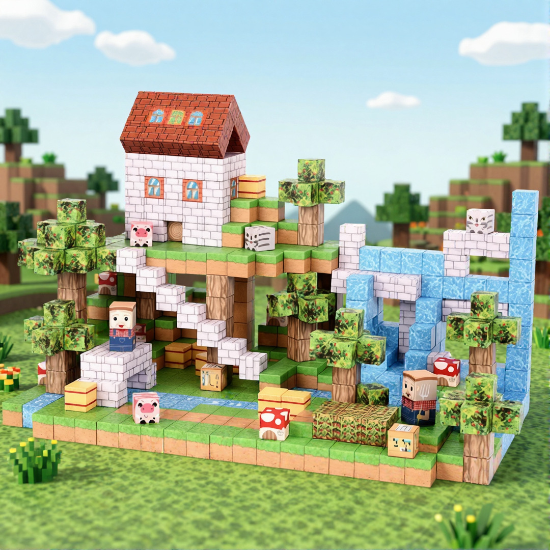 跨境我的磁力世界游戏场景磁吸拼装积木 磁力方块积木搭建玩具详情16