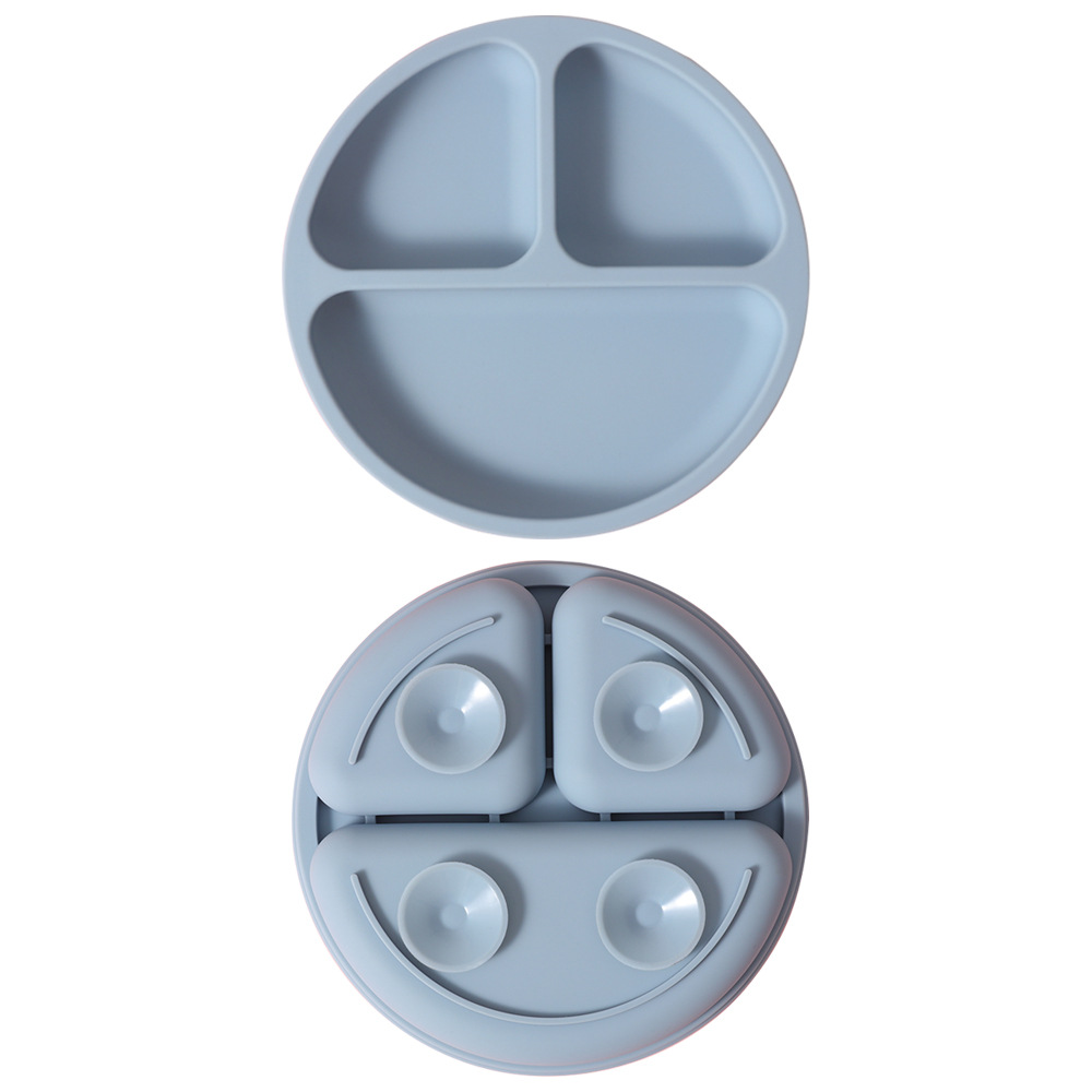 亚马逊爆款儿童硅胶笑脸餐盘 婴幼儿喂养餐具 宝宝辅食分格吸盘 防滑耐摔便携式餐盘详情6