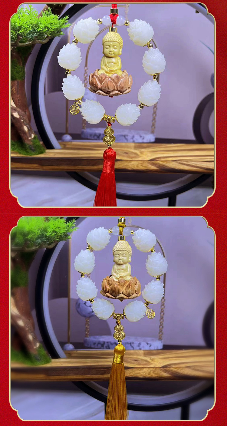 Peach wood lotus Buddha car pendant, interior decoration for continuous good luck, car rearview mirror, Peace Buddha Bodhi decoration pic 6