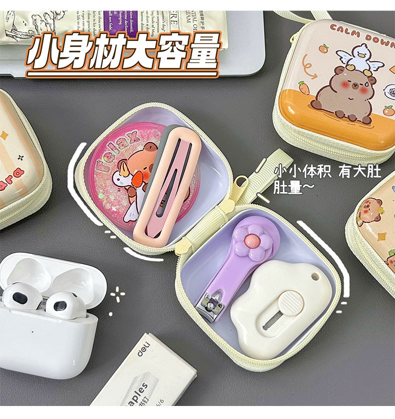 Tinplate coin purse, Capibara mini coin bag, portable earphone case, cute capybara coin key case pic 7
