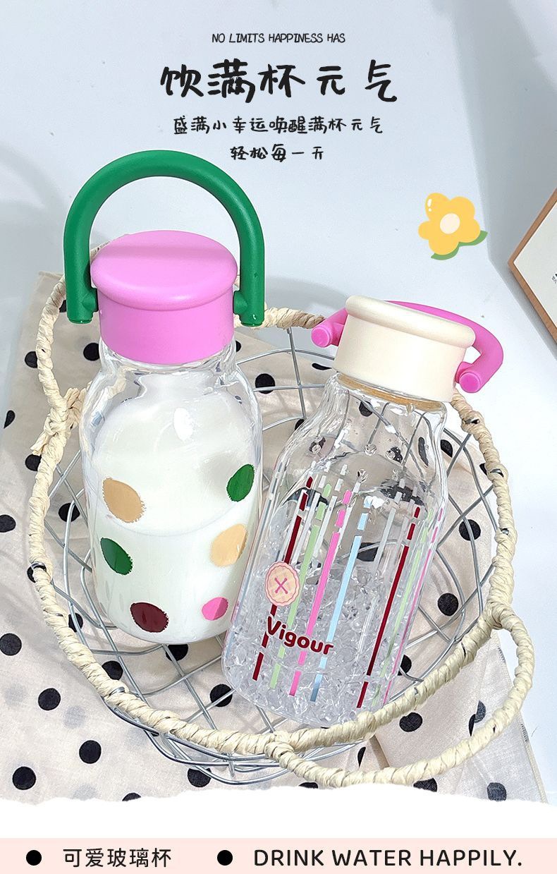 新款水杯女高颜值玻璃杯大容量带提手咖啡杯家用学生小众个性杯子详情8